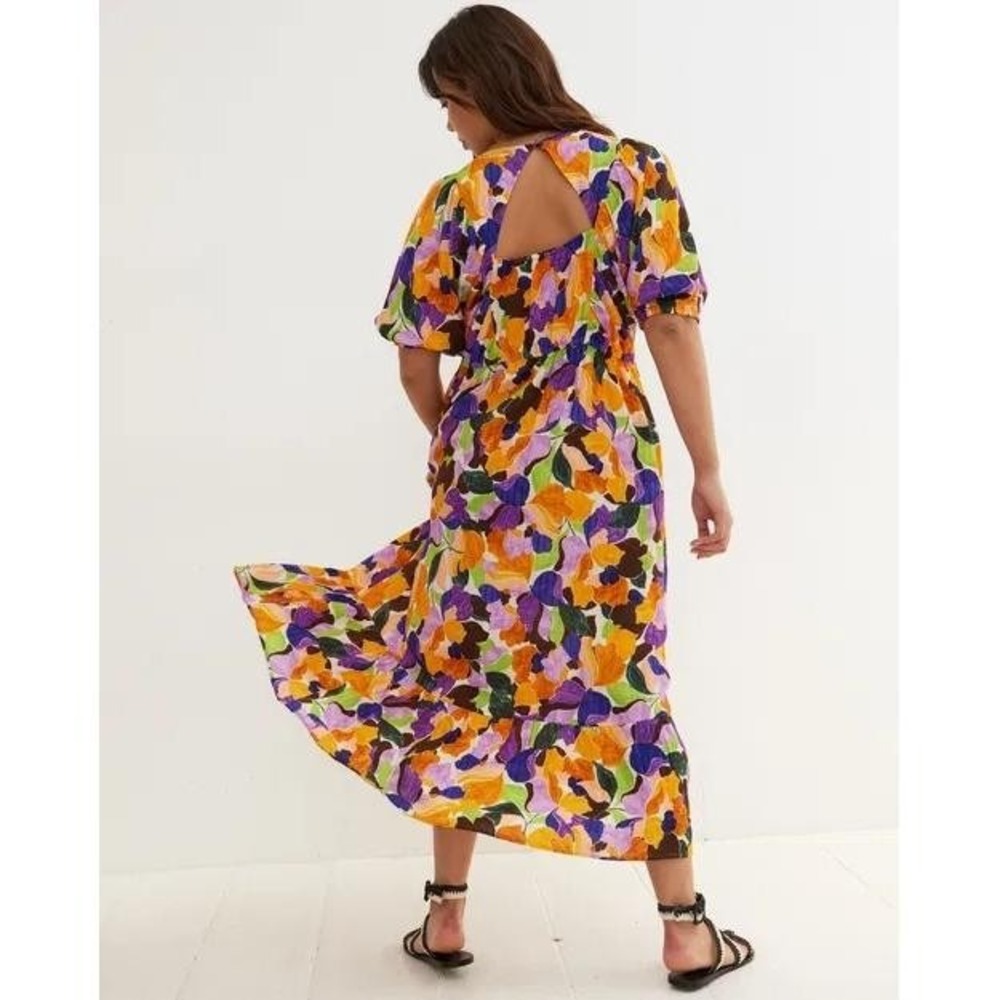 Oliver Bonas Size 10 Abstract Petal Floral Midi Dress New With Tags Light Weight - Picture 6 of 12